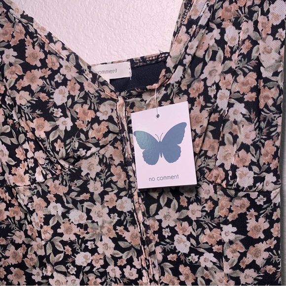 NWT Mesh Floral Mini dress black pink lace slip dress babydoll coquette short - Picture 2 of 16